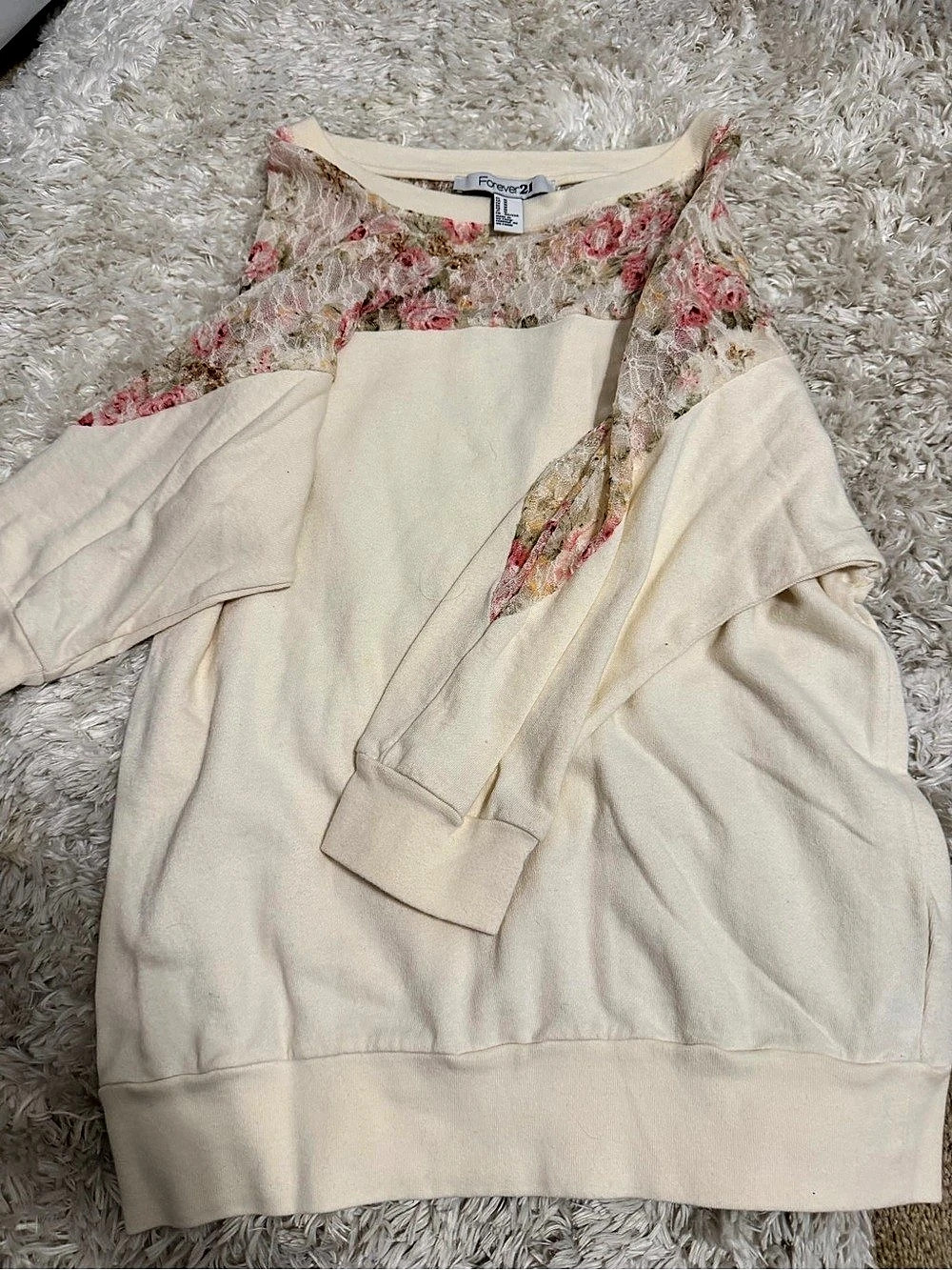 Forever 21 Floral Yoke Sweatshirt in Cream Size Medium